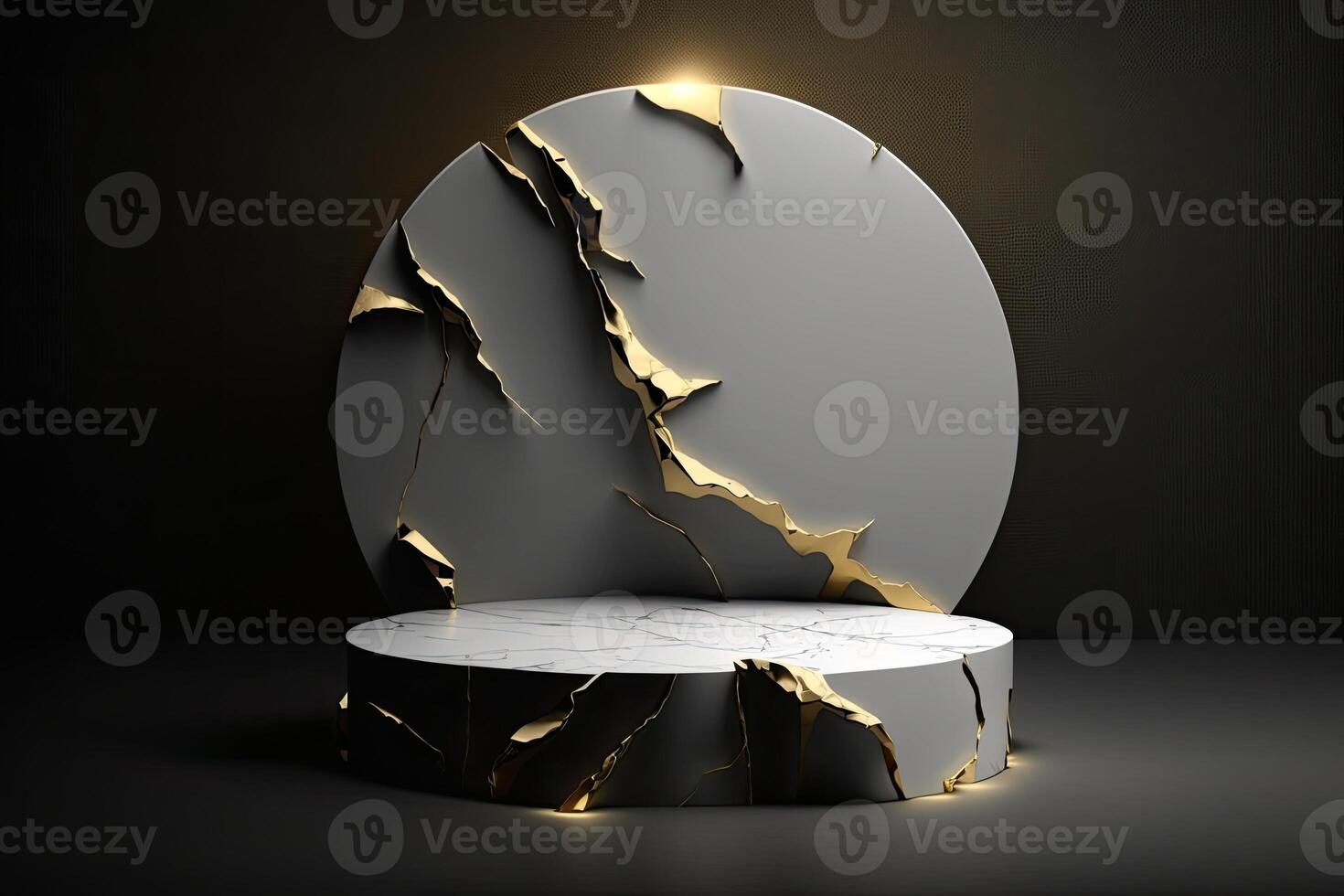 Round empty podium platform product display luxury white gold dark minimalist Made with photo