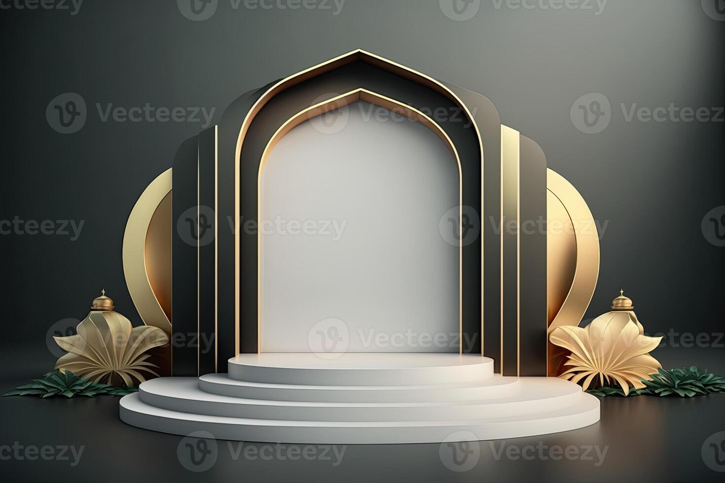 Round empty podium platform product display luxury gold white minimalist Made with photo