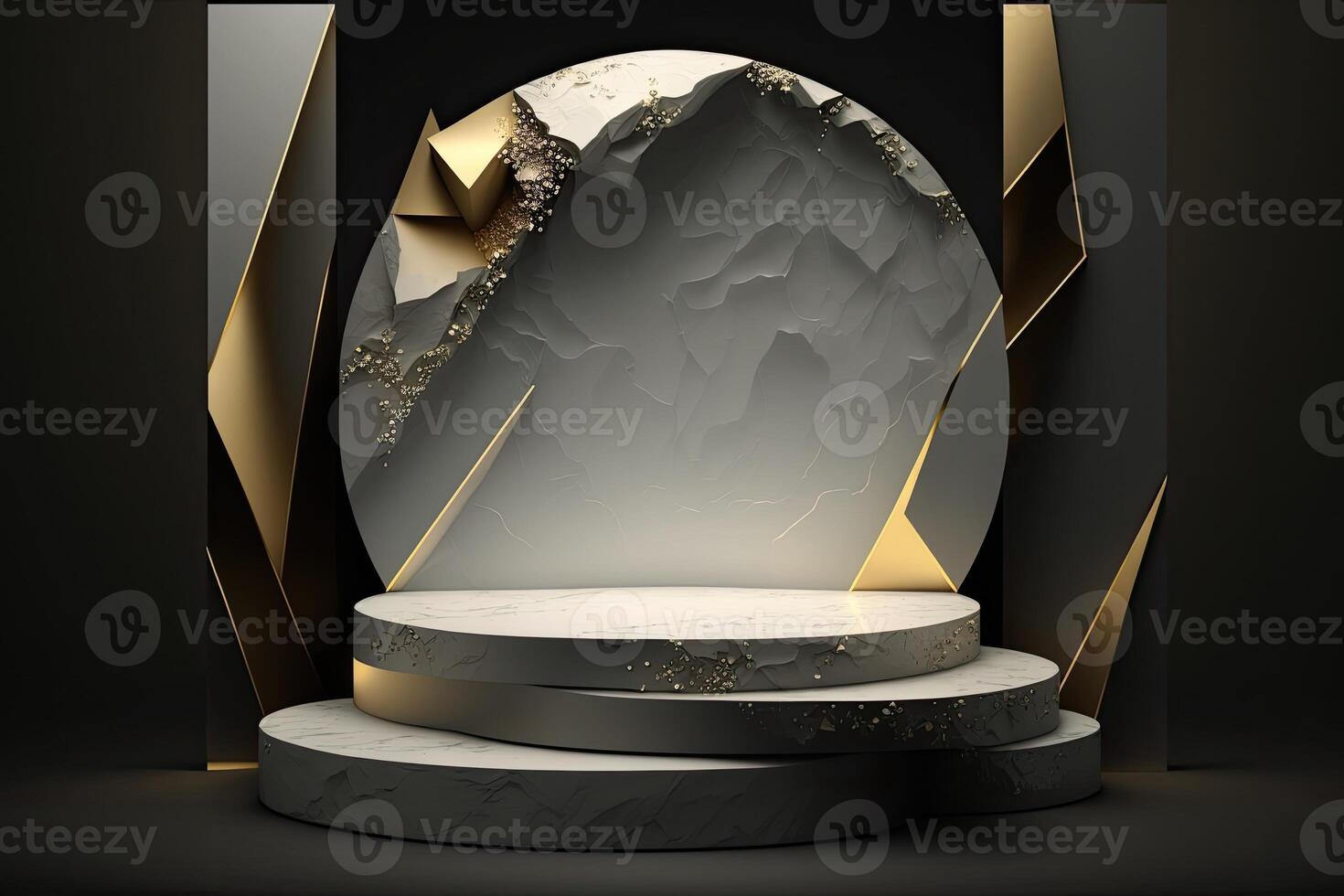 Round empty podium platform product display luxury white gold dark minimalist Made with photo