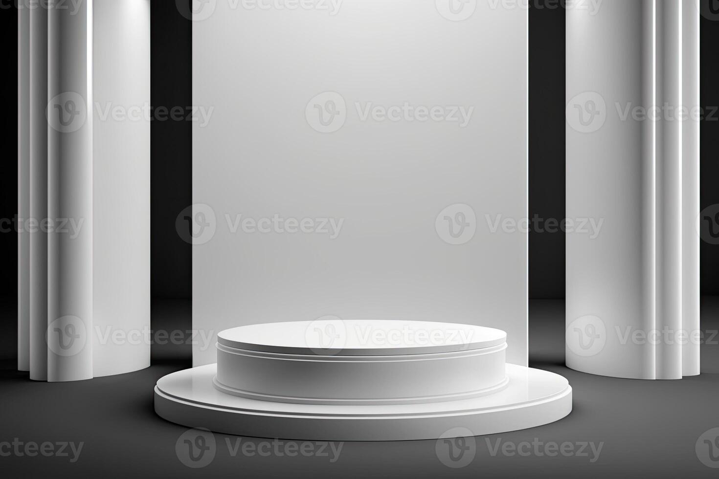 Round empty podium platform product display luxury white gray minimalist Made with photo