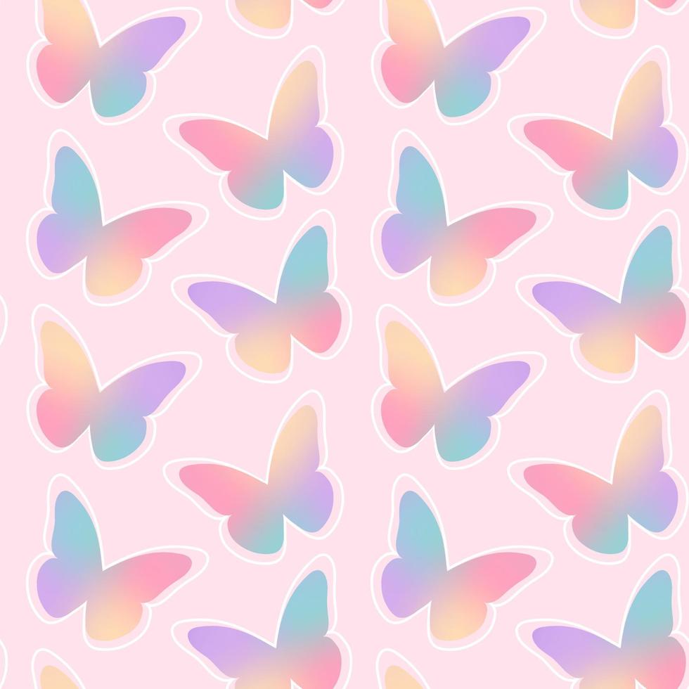 Y2k gradient seamless pattern with butterflies. Abstract geometric shape in trendy retro style. vector
