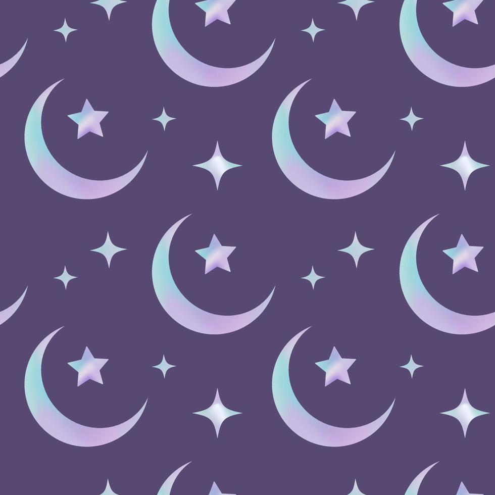 Y2k gradient seamless pattern with moon and stars. Abstract geometric shape in trendy retro style. vector