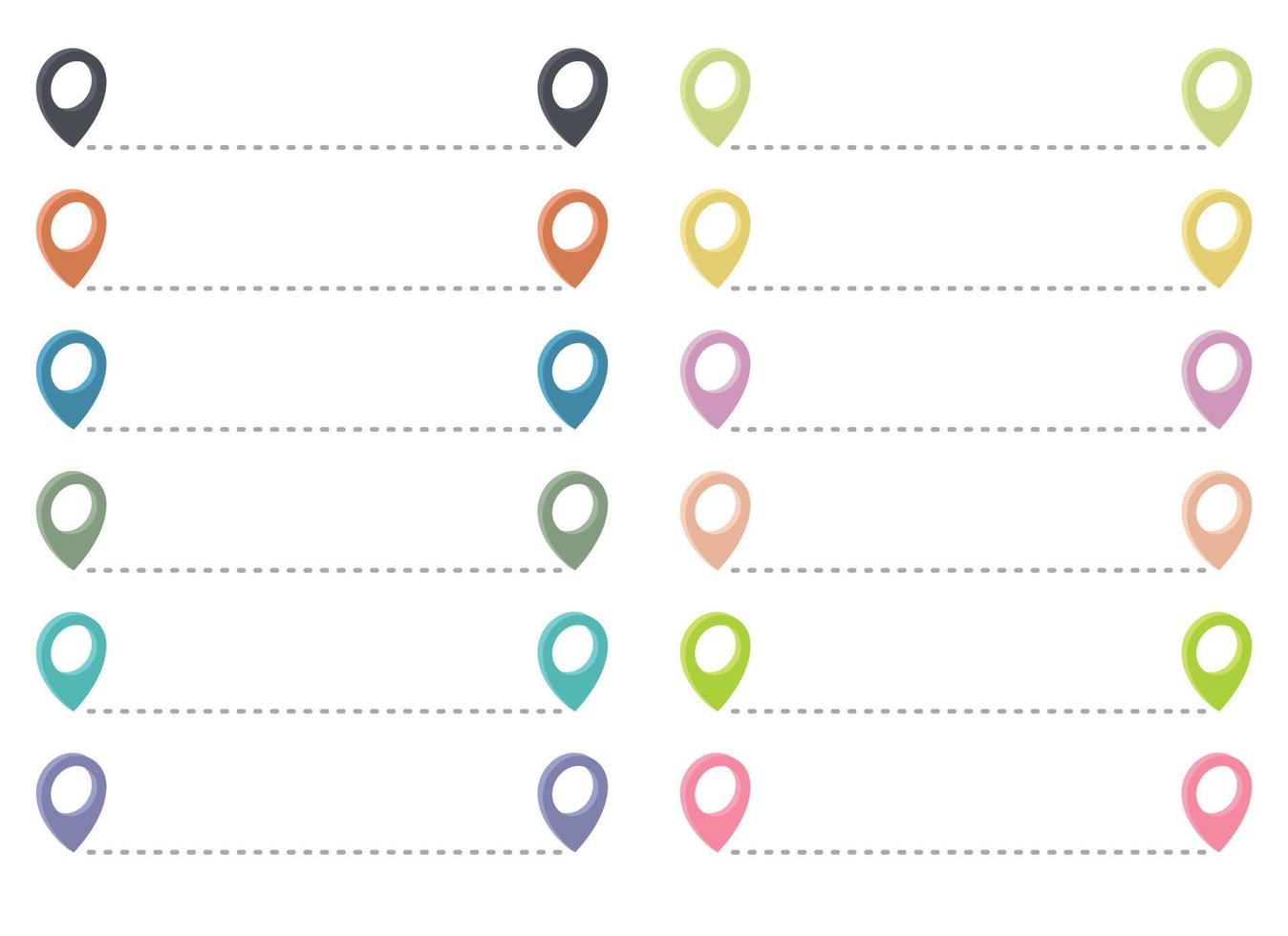 Route icon with pointer pin and dotted path vector set