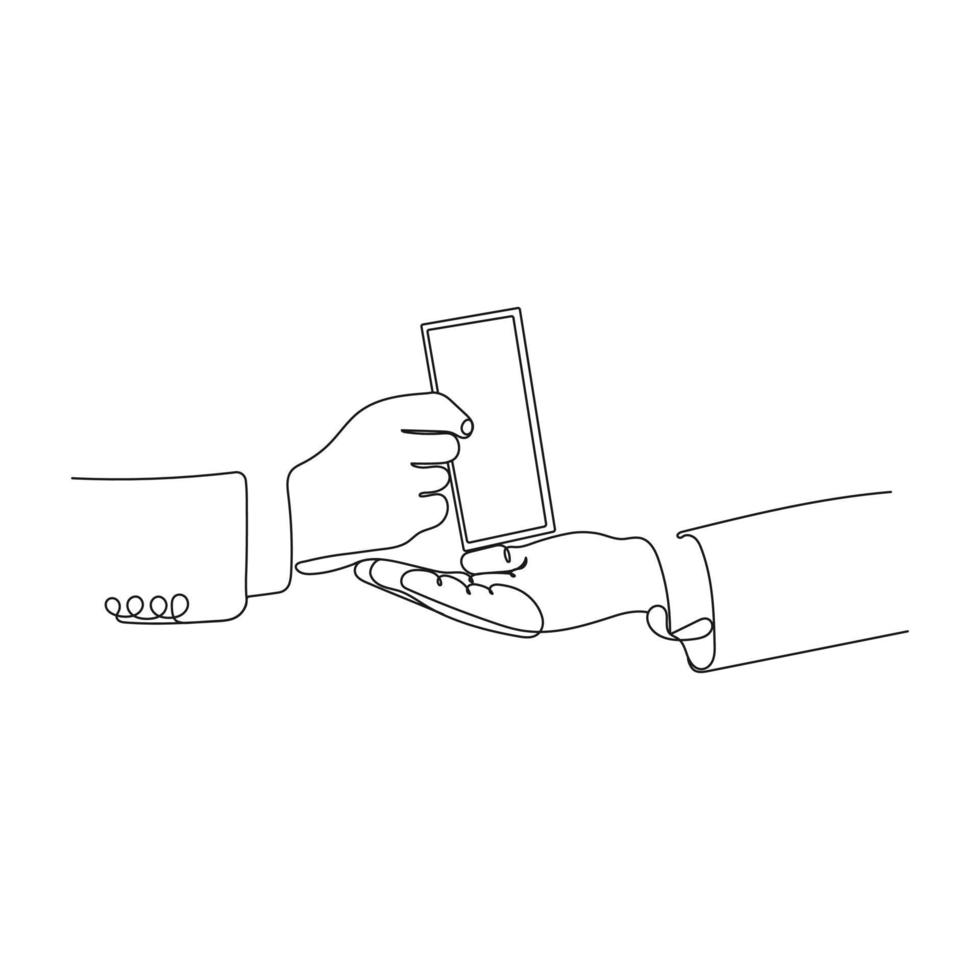 Hand giving money banknotes, business card. Pose and gesturing. One line art. Hand drawn vector Illustration.