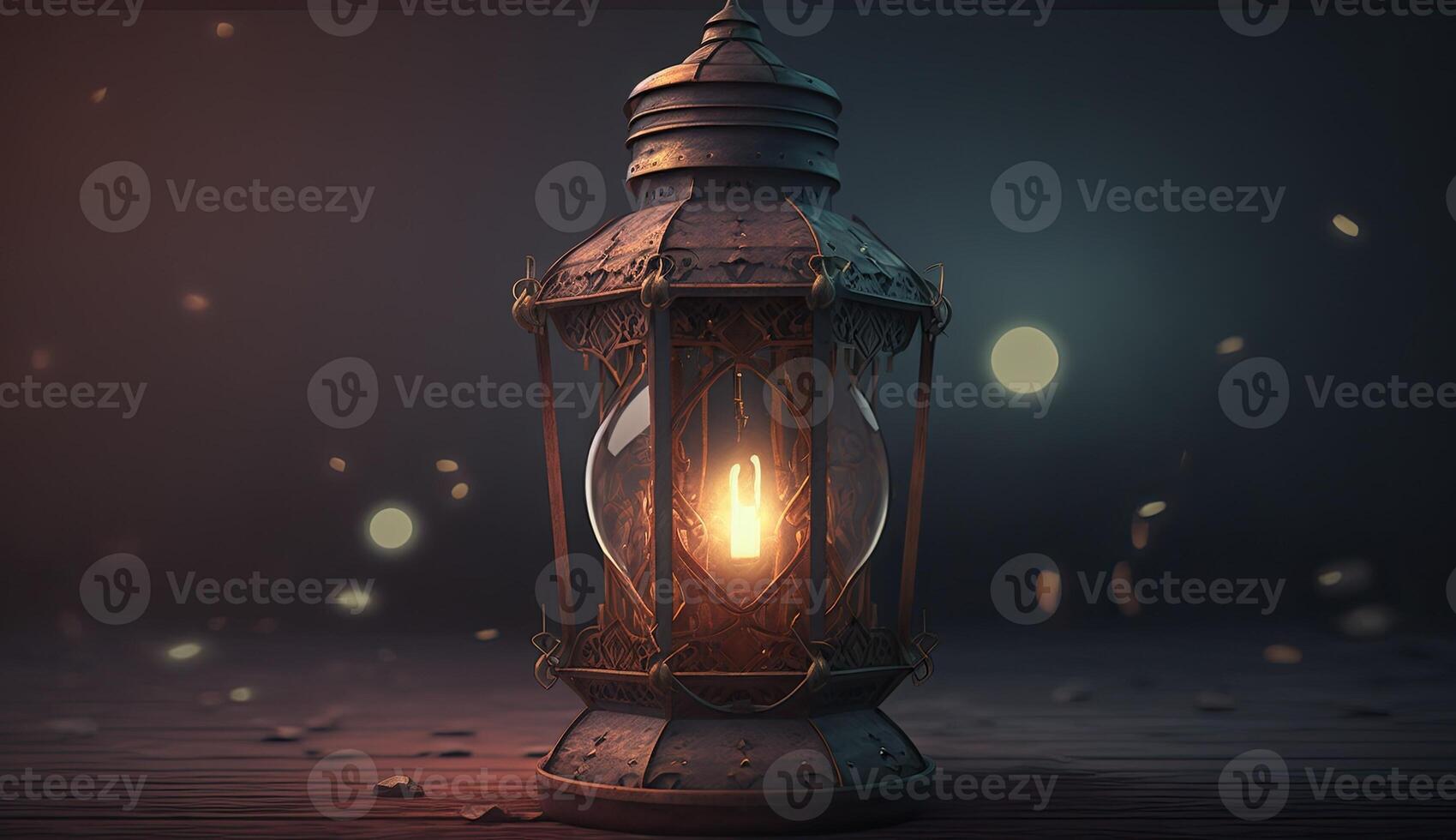 Ramadan mosque illustration lantern light candle dark cinematic background photo