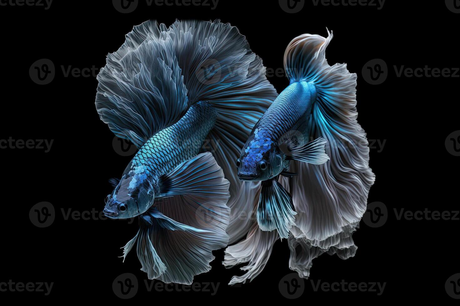 Beautiful blue of siamese betta fish in plain dark black background Made with photo