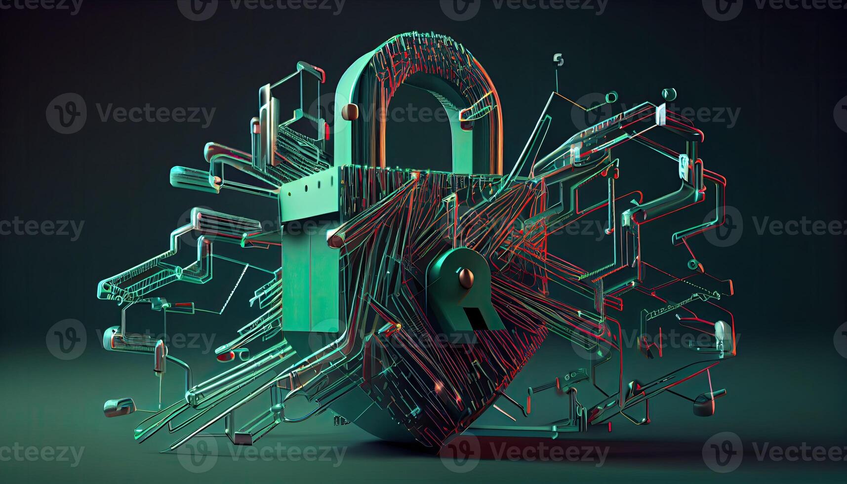 Cyber security digital data protection lock on green background. Database security software development.Made with photo