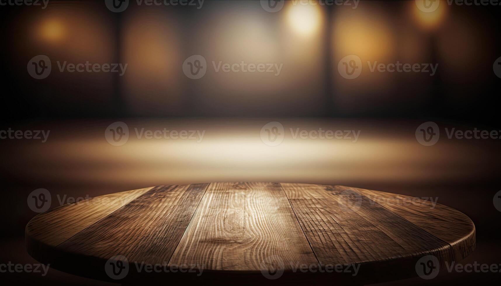 Empty wooden top table blurry cafe bar background Made with photo