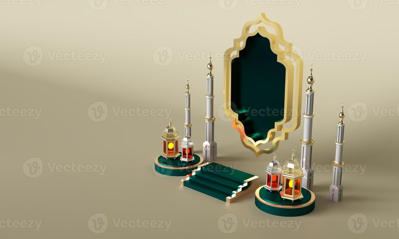 Ramadan kareem 3d podium stage islamic holiday eid celebration render photo