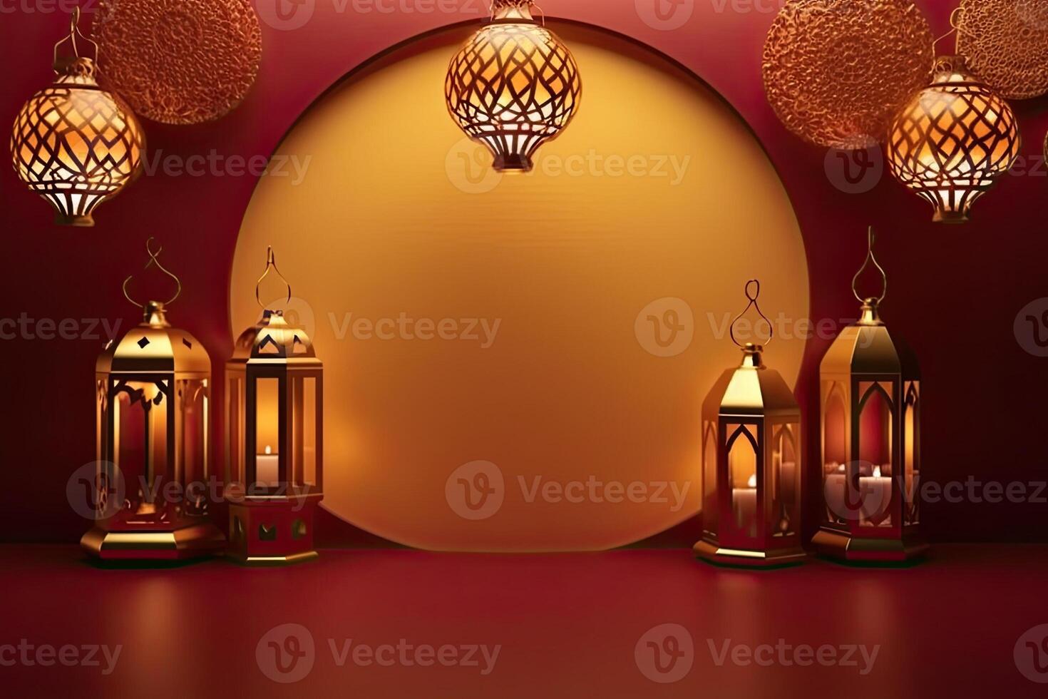 Islamic lantern golden and maroon luxury ornament ramadan kareem celebration Background photo