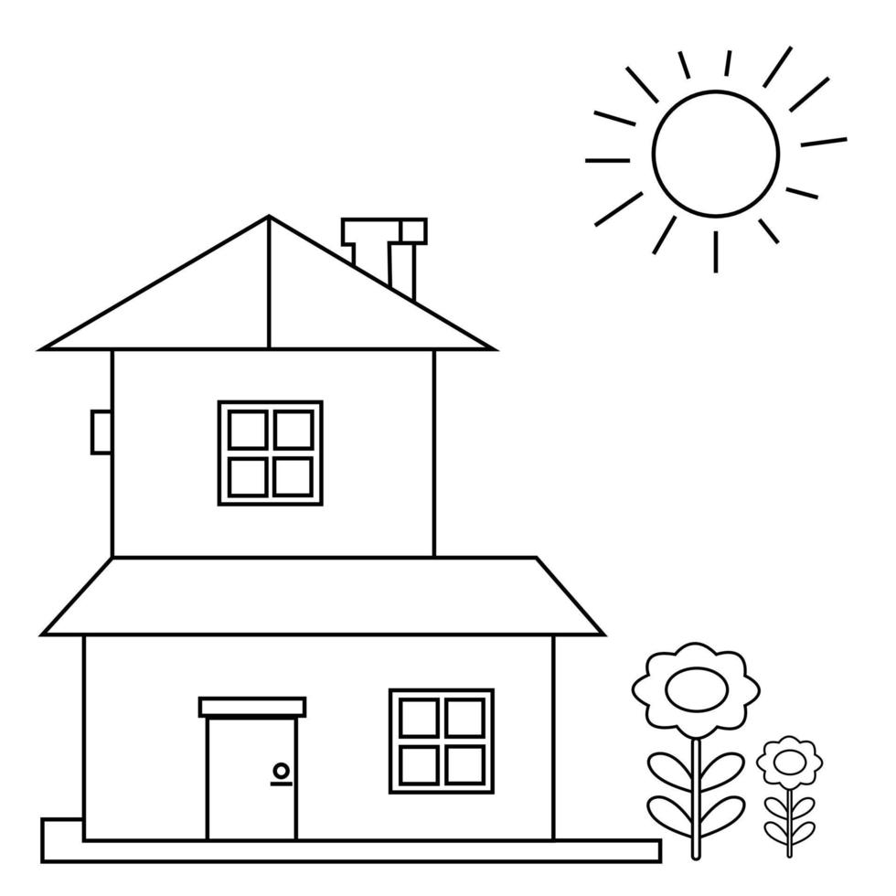 House Coloring Page For Kids vector