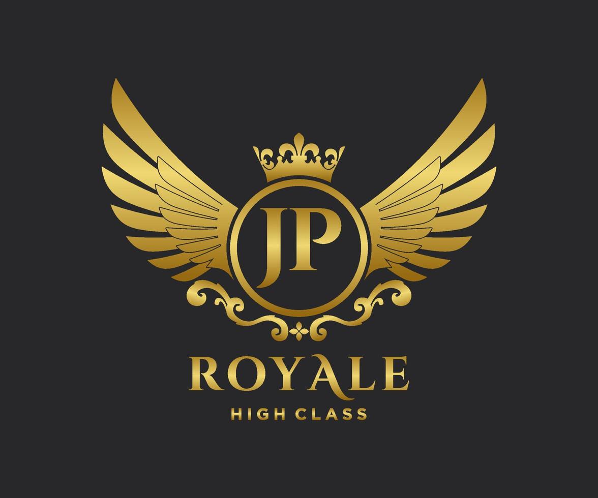 Golden Letter JP template logo Luxury gold letter with crown. Monogram alphabet . Beautiful royal initials letter. vector