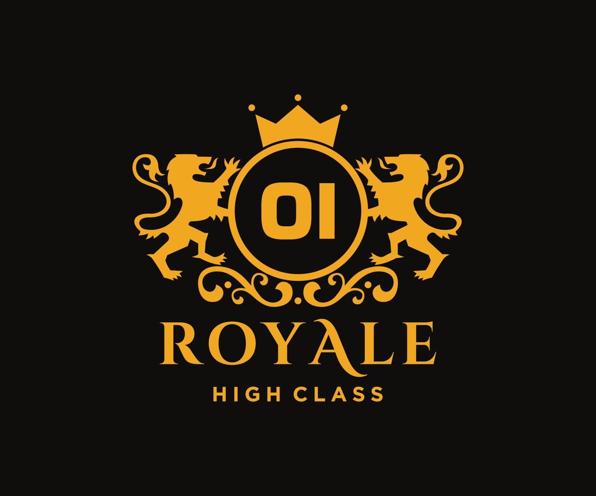 Golden Letter OI template logo Luxury gold letter with crown. Monogram alphabet . Beautiful royal initials letter. vector