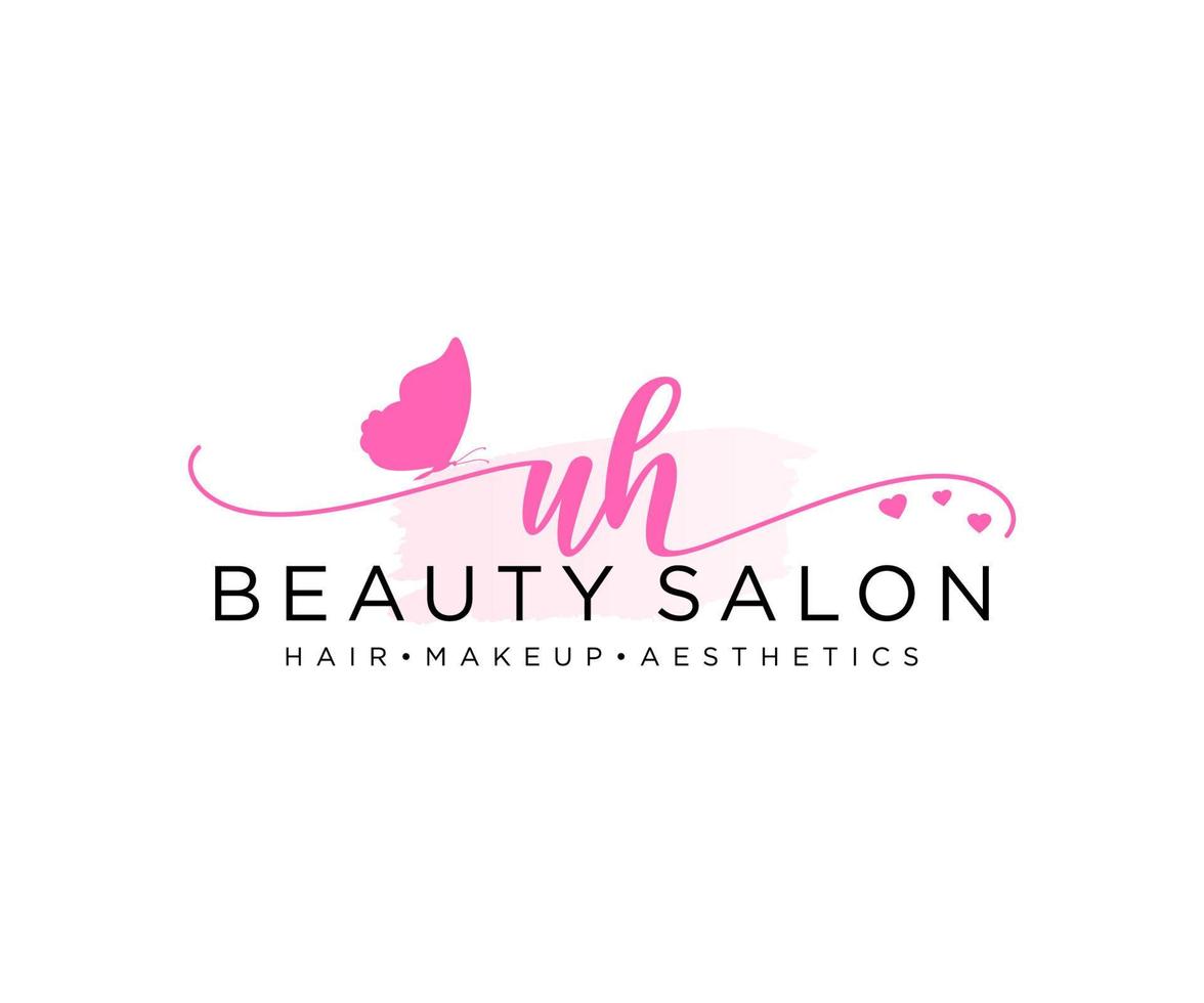 Initial UH feminine logo collections template. handwriting logo of initial signature, wedding, fashion, jewerly, boutique, floral and botanical with creative template for any company or business. vector