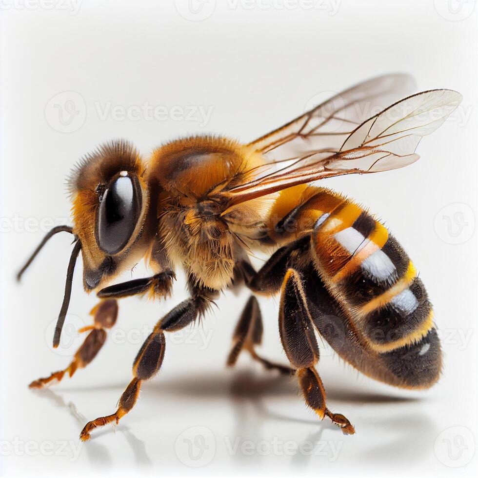Honey bee isolated on white background, side view - Image photo