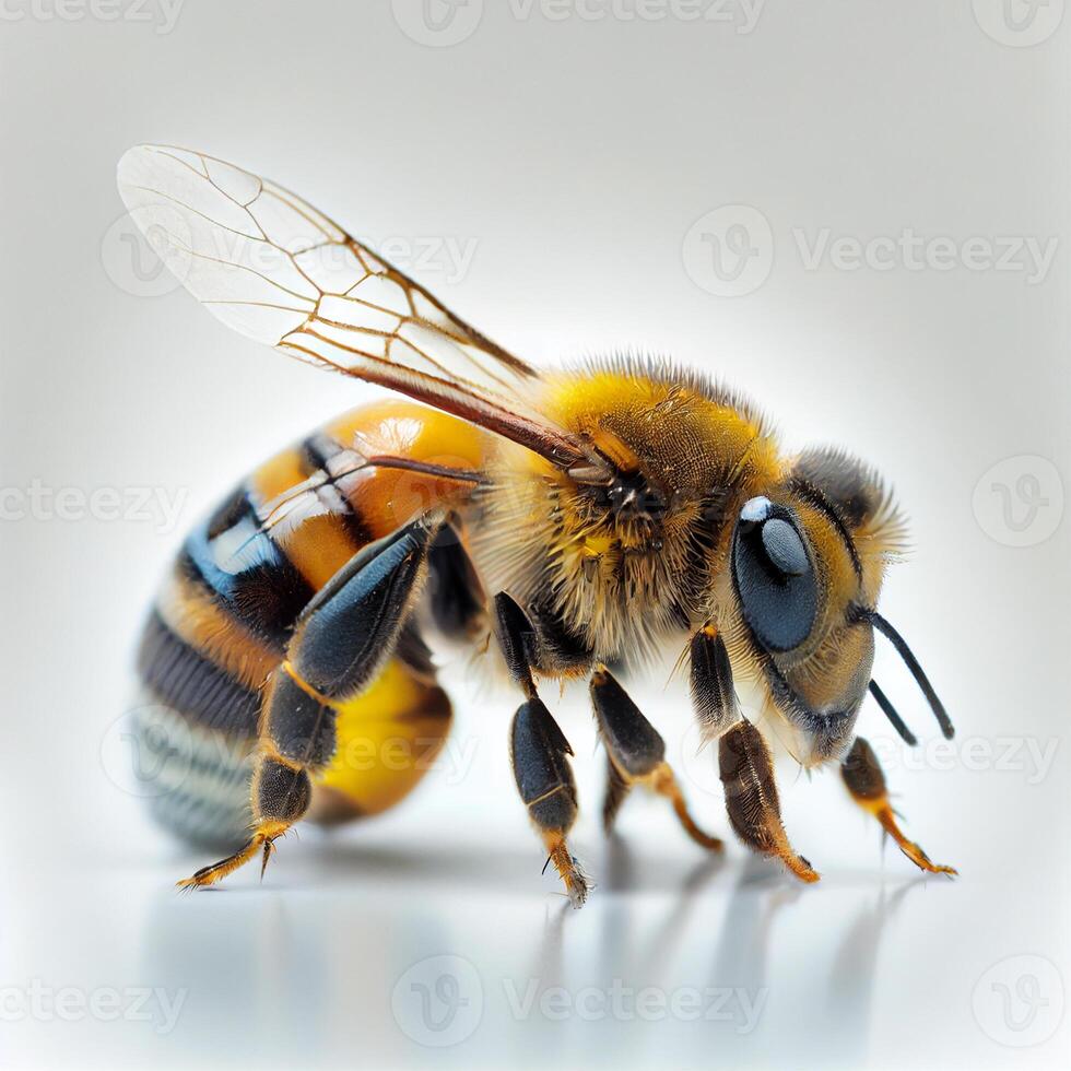 Honey bee isolated on white background, side view - Image photo
