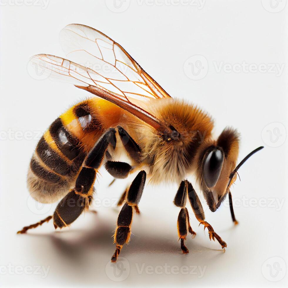 Honey bee isolated on white background, side view - Image photo