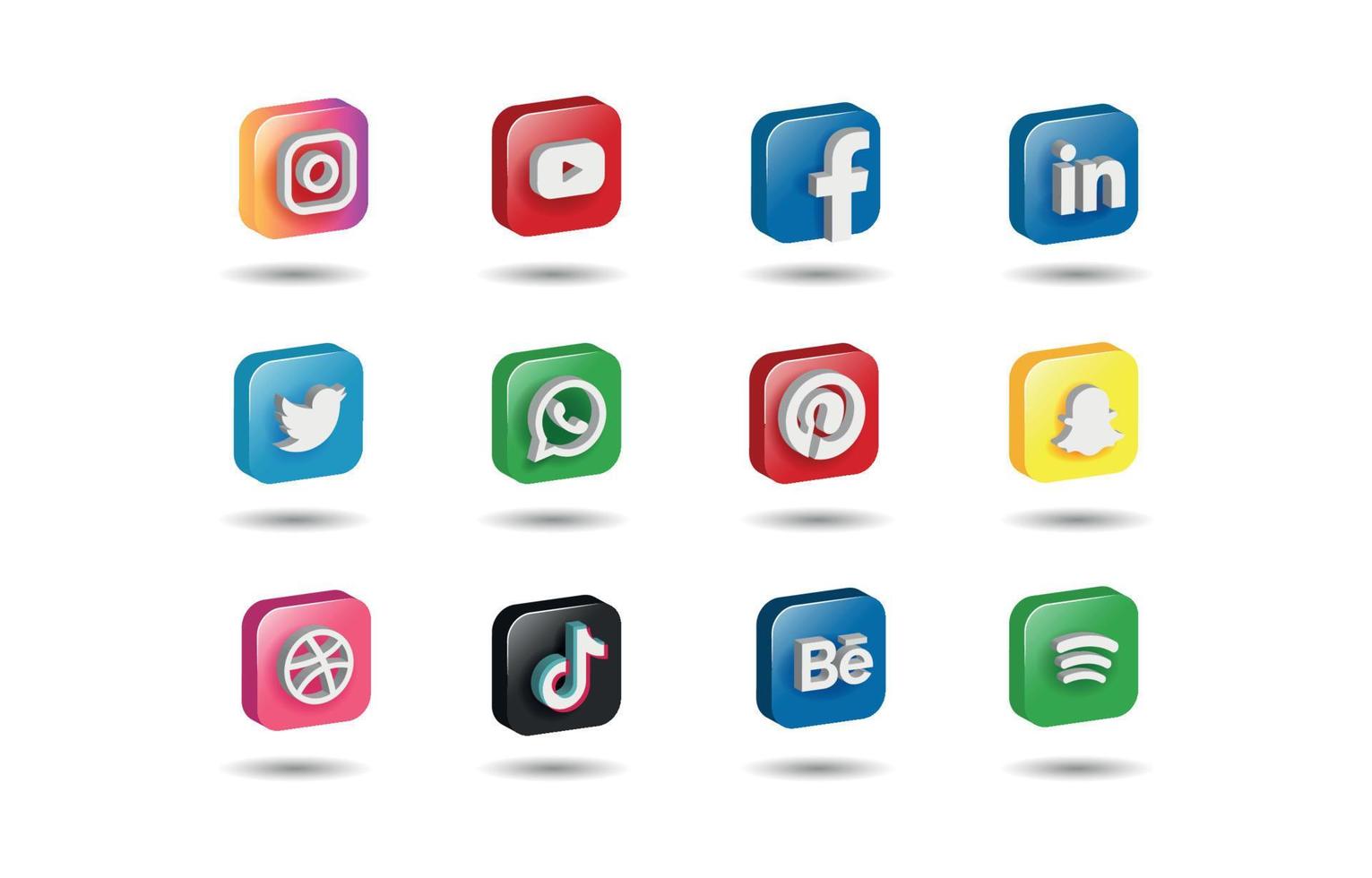 3D Social Media Icons Set vector