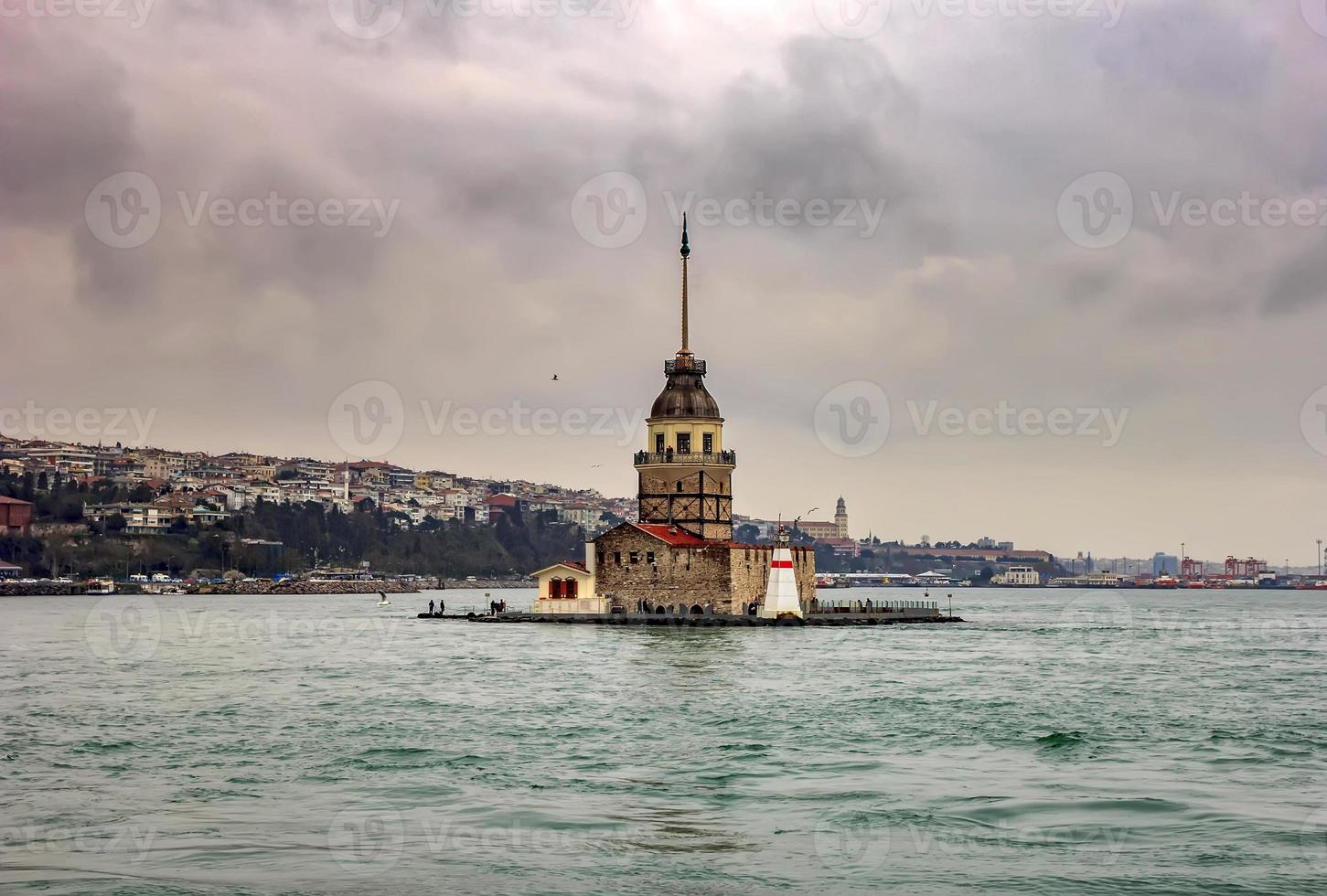 Maiden Tower , Tower of Leandros, Kiz Kulesi, tranquil scenery at the entrance to Bosporus Strait in Istanbul, Turkey photo