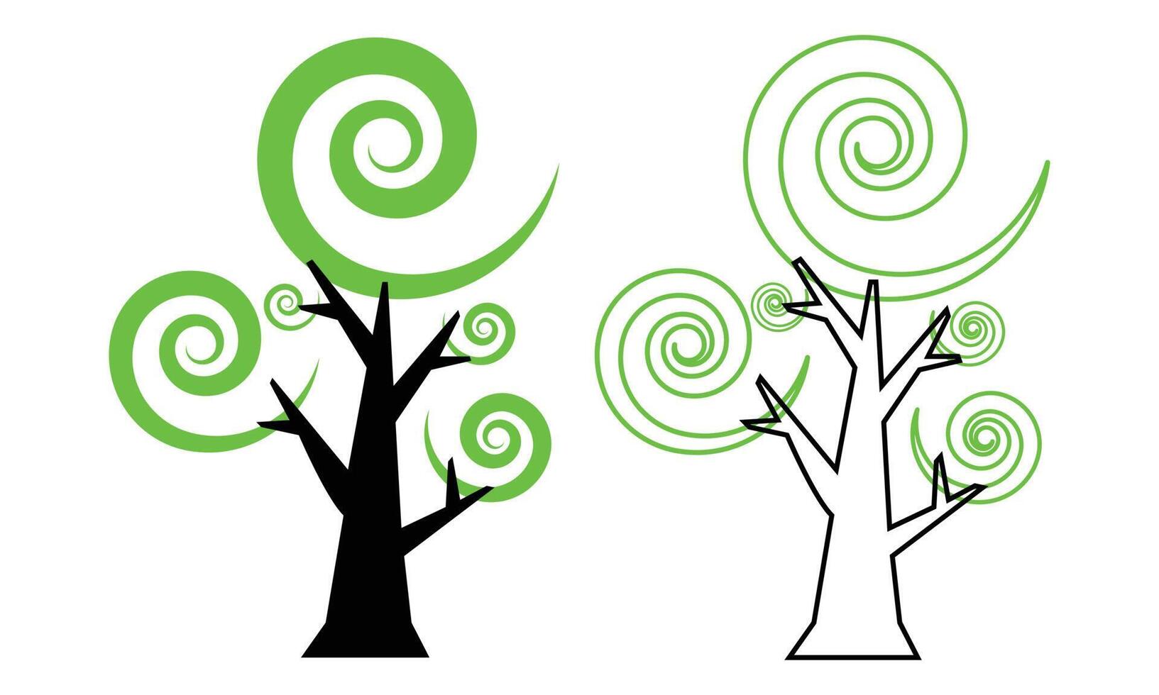 árbol icono conjunto vector verde y negro diseño.