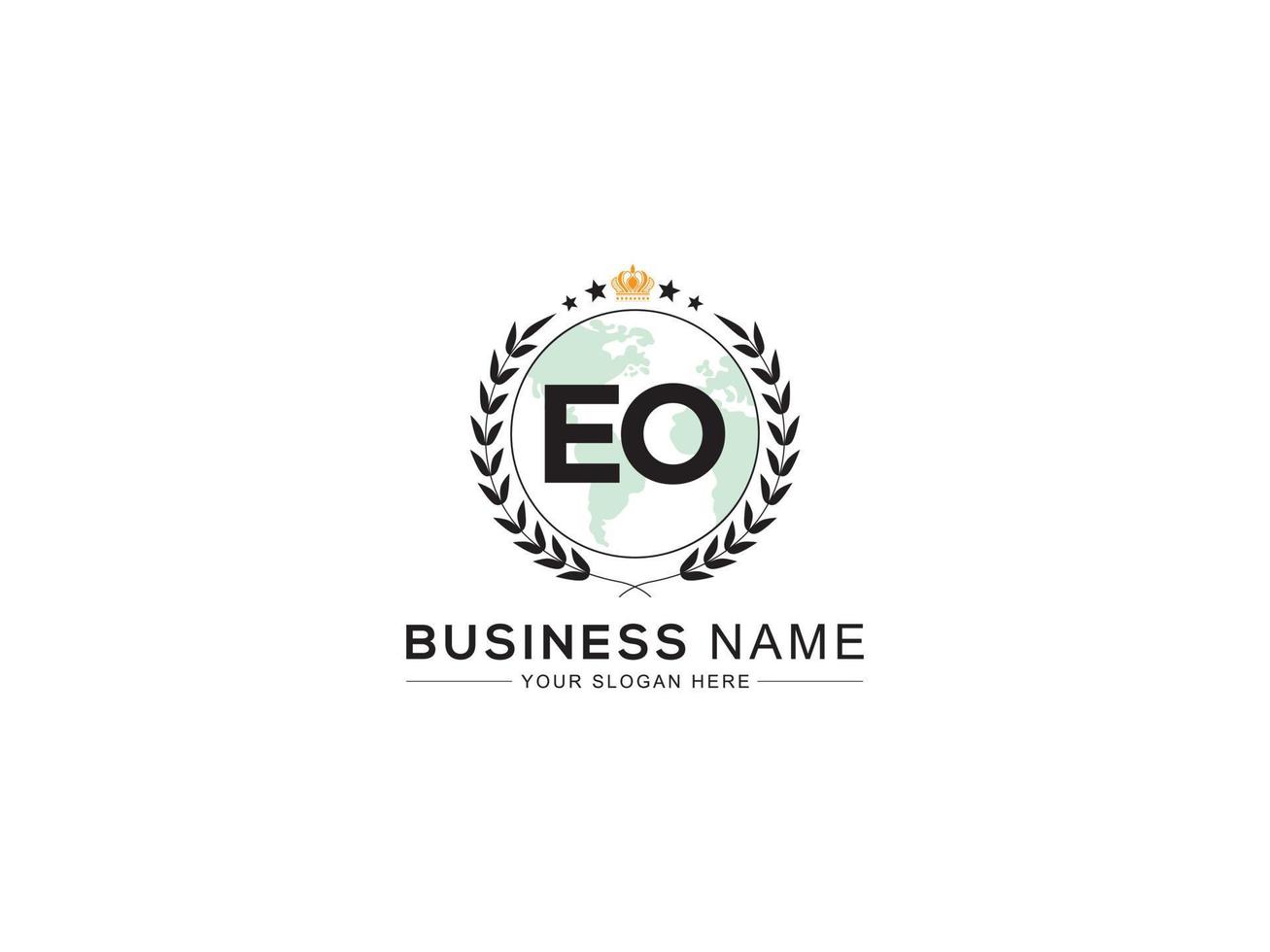 Minimalist Eo Logo Icon, Luxury Crown Circle EO Three Star Letter Logo Design vector