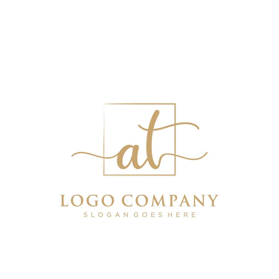 Initial AT feminine logo collections template. handwriting logo of initial signature, wedding, fashion, jewerly, boutique, floral and botanical with creative template for any company or business. vector