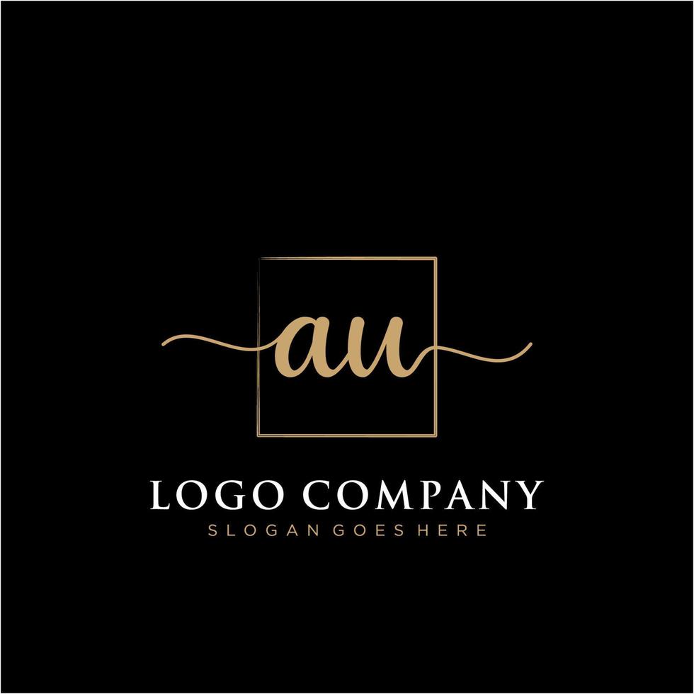 Initial AU feminine logo collections template. handwriting logo of initial signature, wedding, fashion, jewerly, boutique, floral and botanical with creative template for any company or business. vector