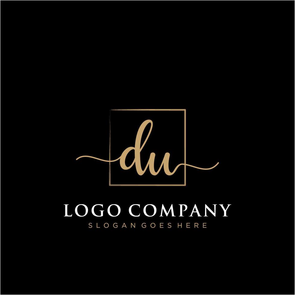 Initial DU feminine logo collections template. handwriting logo of initial signature, wedding, fashion, jewerly, boutique, floral and botanical with creative template for any company or business. vector