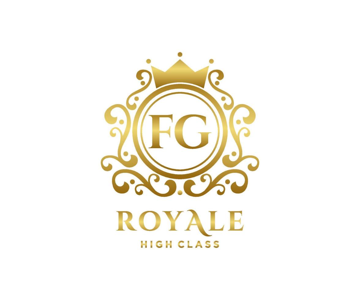 Golden Letter FG template logo Luxury gold letter with crown. Monogram alphabet . Beautiful royal initials letter. vector