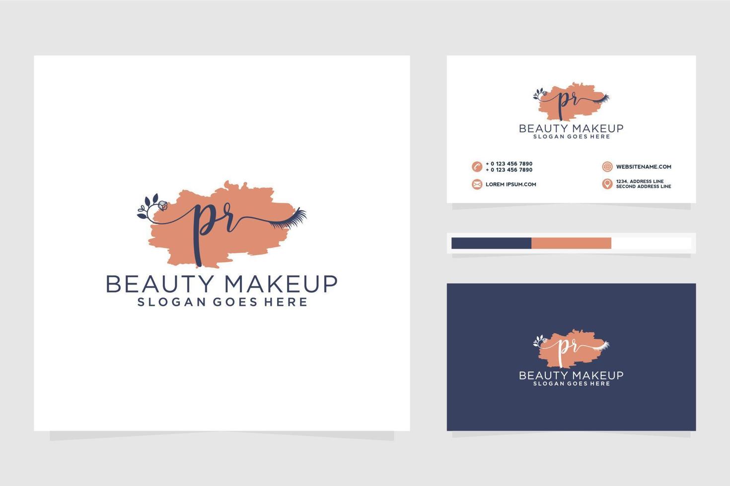Initial PR Feminine logo collections and business card template Premium Vector