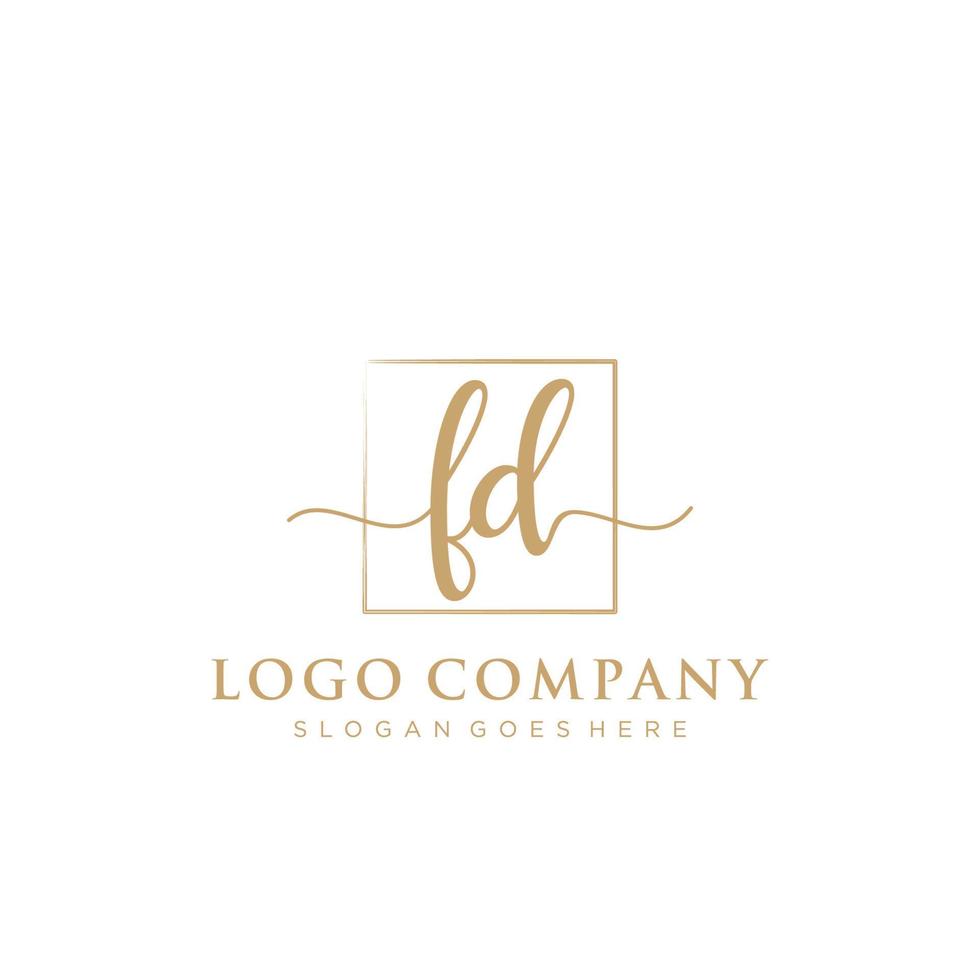 Initial FD feminine logo collections template. handwriting logo of initial signature, wedding, fashion, jewerly, boutique, floral and botanical with creative template for any company or business. vector