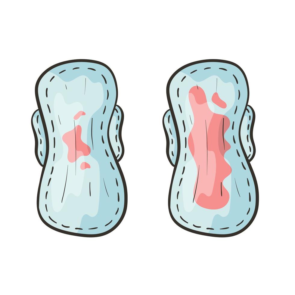 Vector doodle illustration of a sanitary pad with menstrual blood.