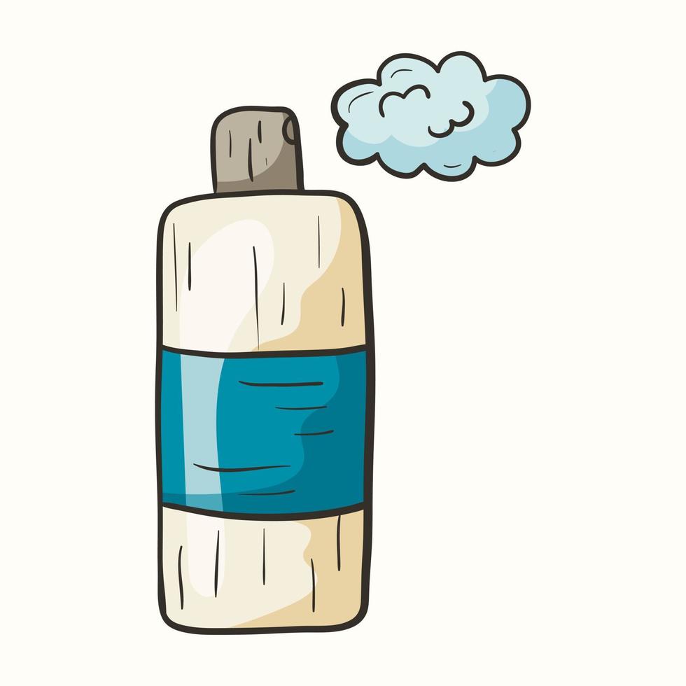 Vector isolated doodle illustration of a bottle with detergent, shampoo or shower gel and foam.