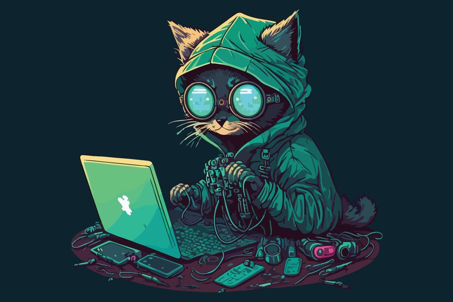 Cat hacker vector illustration 22329366 Vector Art at Vecteezy