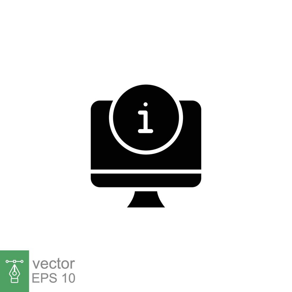 monitor alerta icono. exclamación marca, computadora, tecnología concepto. sencillo sólido estilo. negro silueta, glifo símbolo. vector ilustración aislado en blanco antecedentes. eps 10