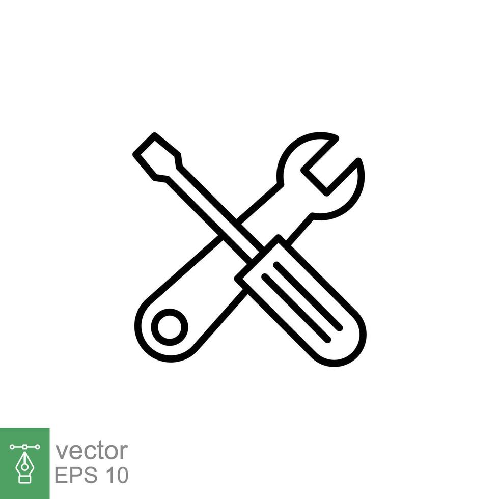 mantenimiento icono. llave inglesa y destornillador cruzado construcción herramientas, arreglar, reparar concepto. sencillo contorno estilo. Delgado línea símbolo. vector ilustración aislado en blanco antecedentes. eps 10