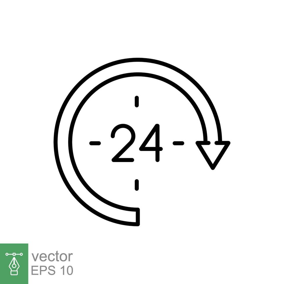 24 hora icono. alrededor el reloj trabajo Servicio o apoyo, siempre disponible concepto. sencillo contorno estilo. Delgado línea símbolo. vector ilustración aislado en blanco antecedentes. eps 10