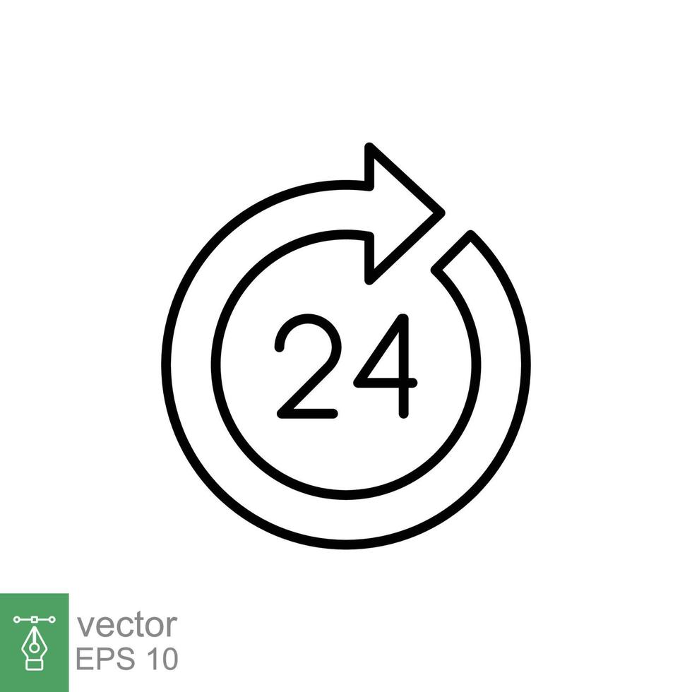 24 hora icono. alrededor el reloj trabajo Servicio o apoyo, siempre disponible concepto. sencillo contorno estilo. Delgado línea símbolo. vector ilustración aislado en blanco antecedentes. eps 10