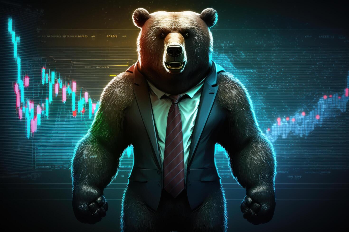 oso osuno divergencia en valores mercado y cripto divisa, oso comercio con coloful grafico antecedentes. creado generativo ai foto