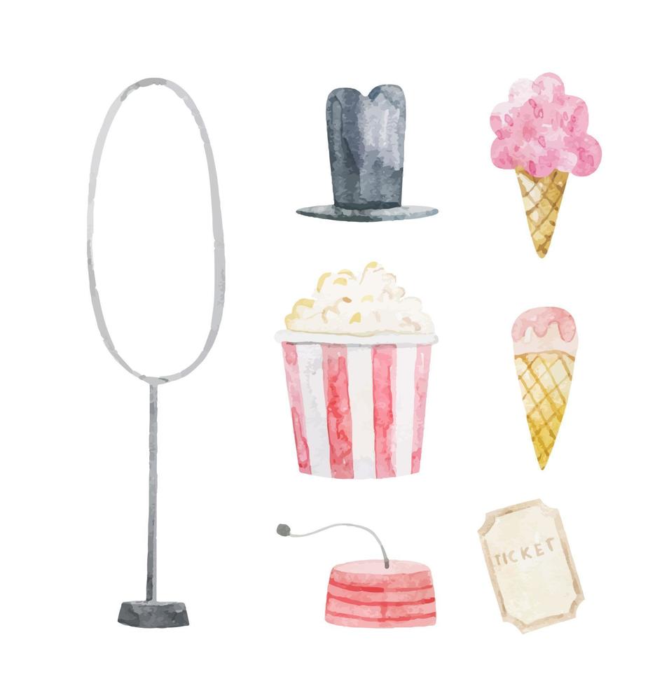 cute childish set with circus elements, party, perfomance collection, clipart vector