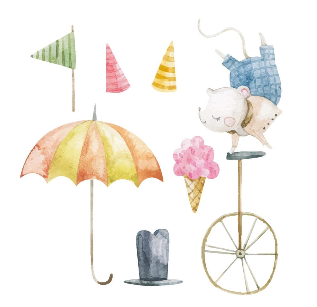 cute childish set with circus elements, party, perfomance collection, clipart vector