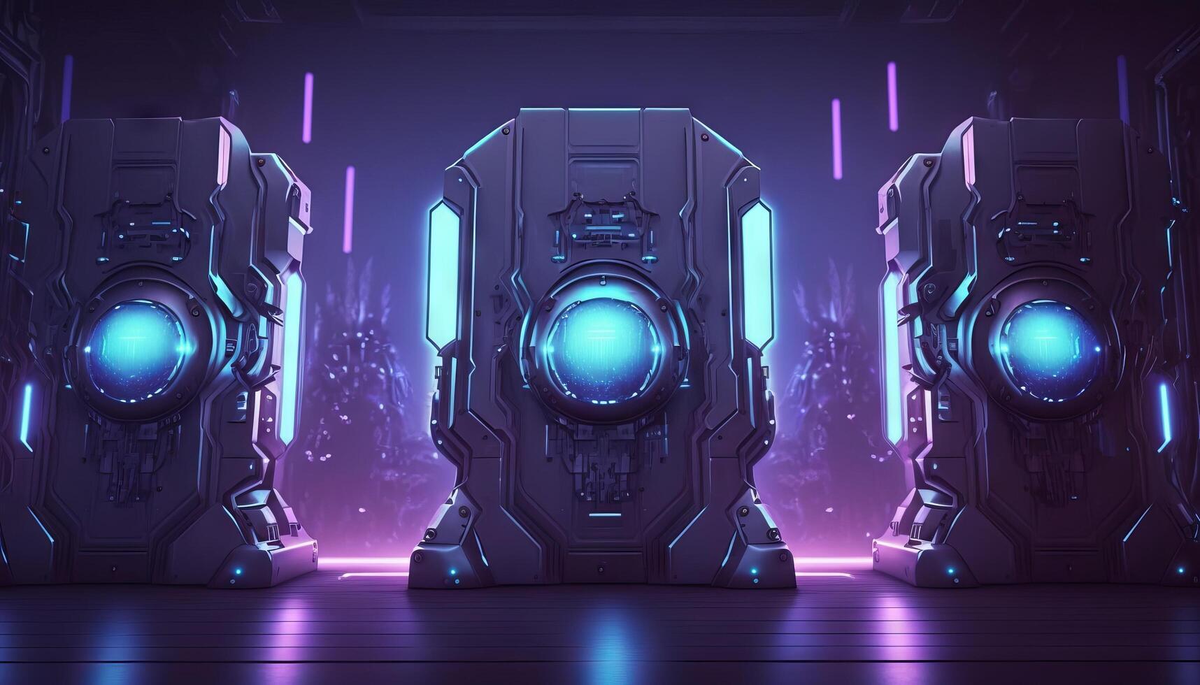 3d illustration of blue and purple futuristic sci-fi techno lights-cool background. photo