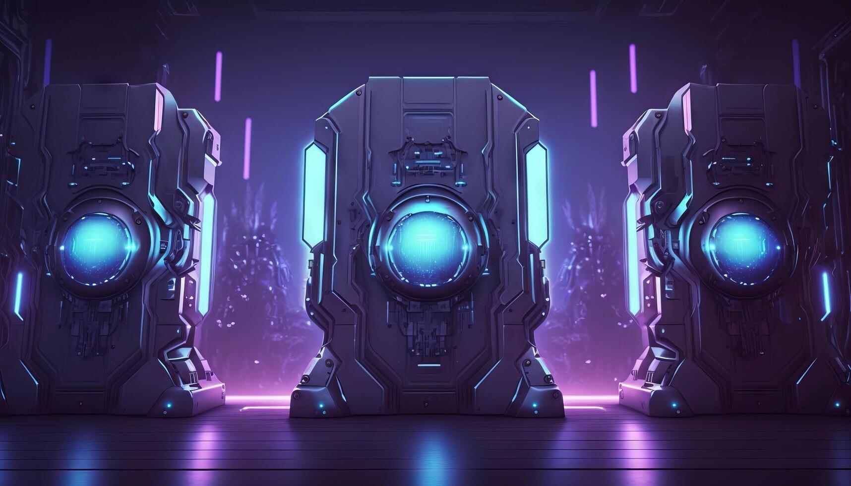 3d Illustration von Blau und lila futuristisch Sci-Fi Techno Lichter