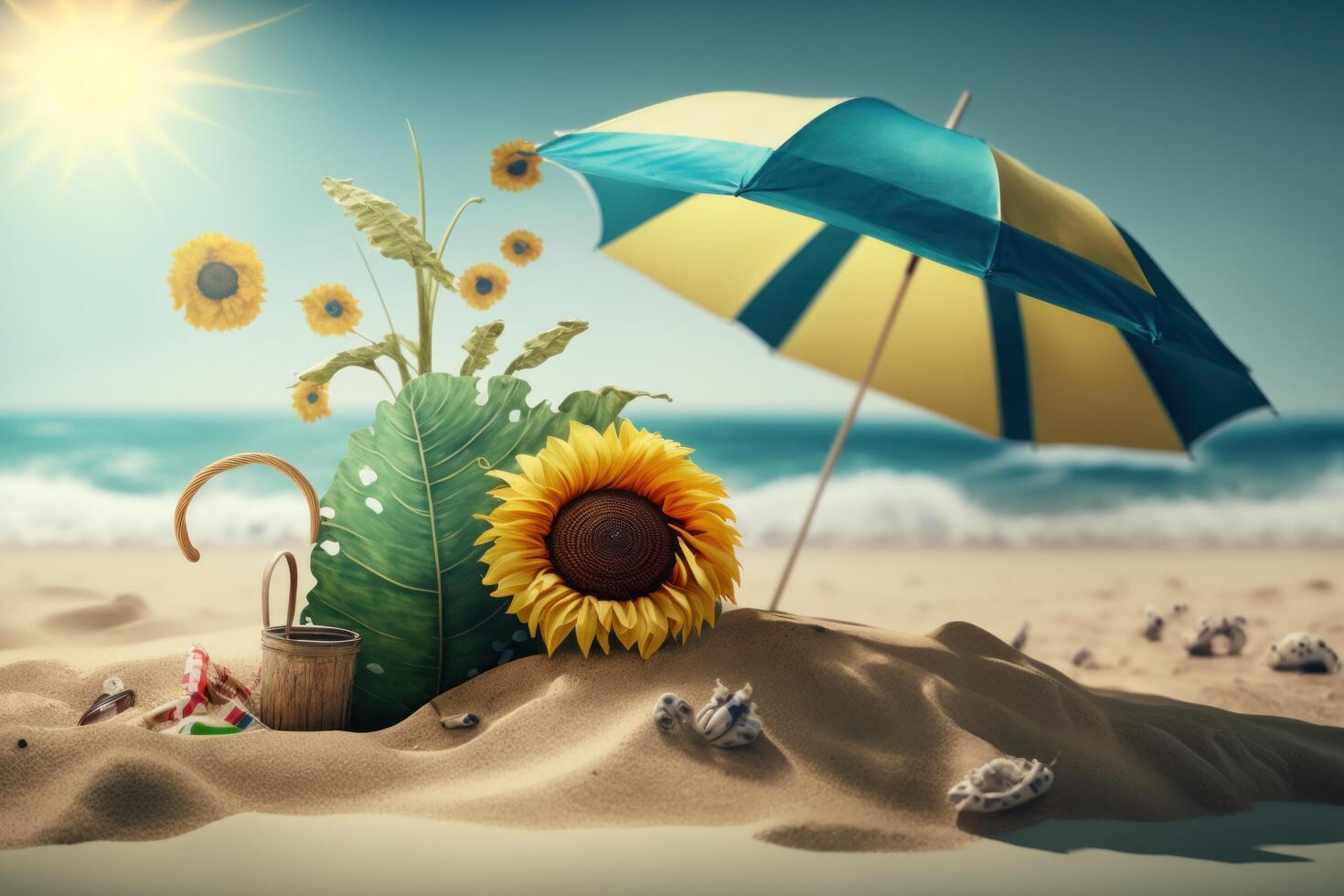 Summer time background with travelling elements. Created photo