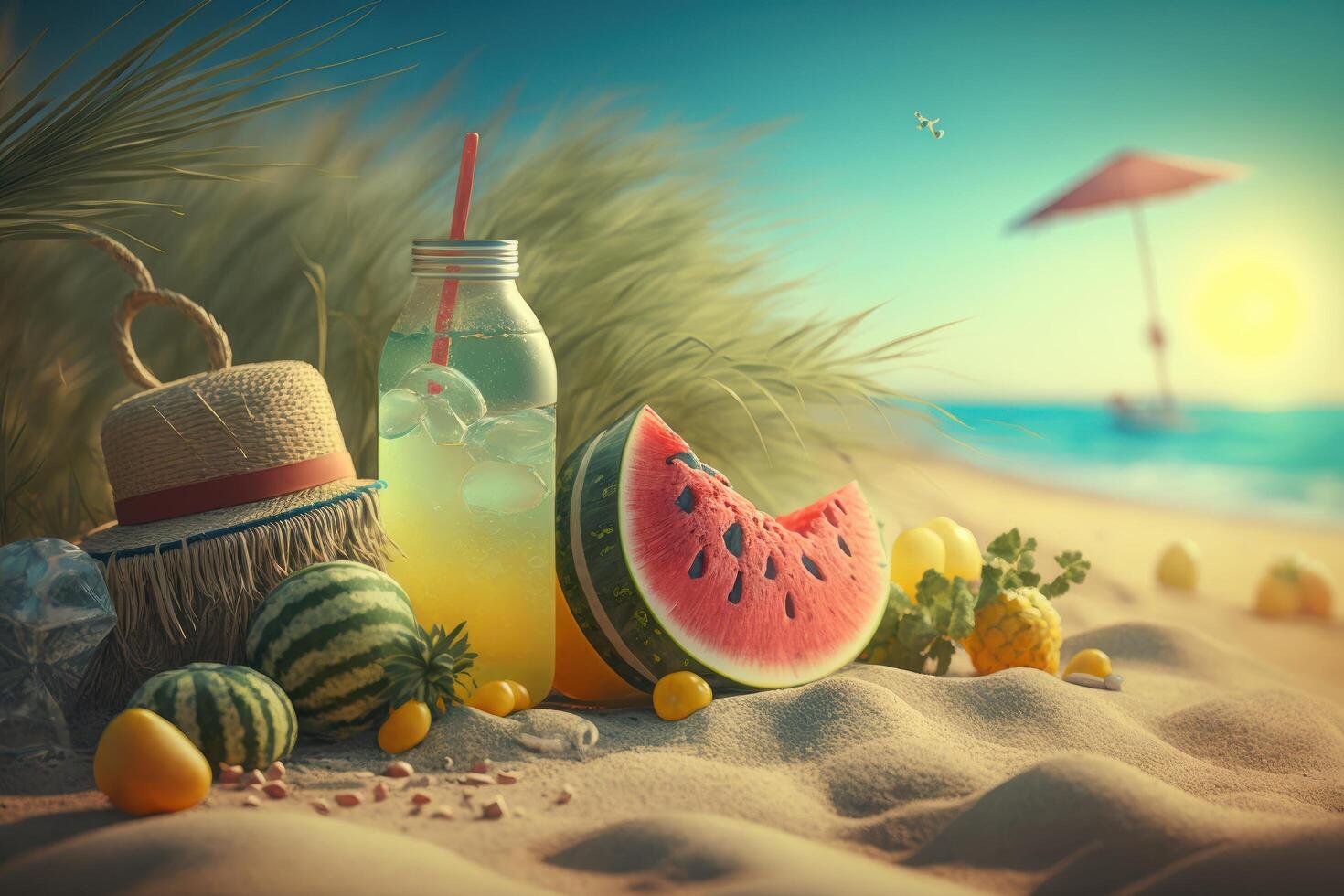 Summer time background with travelling elements. Created photo