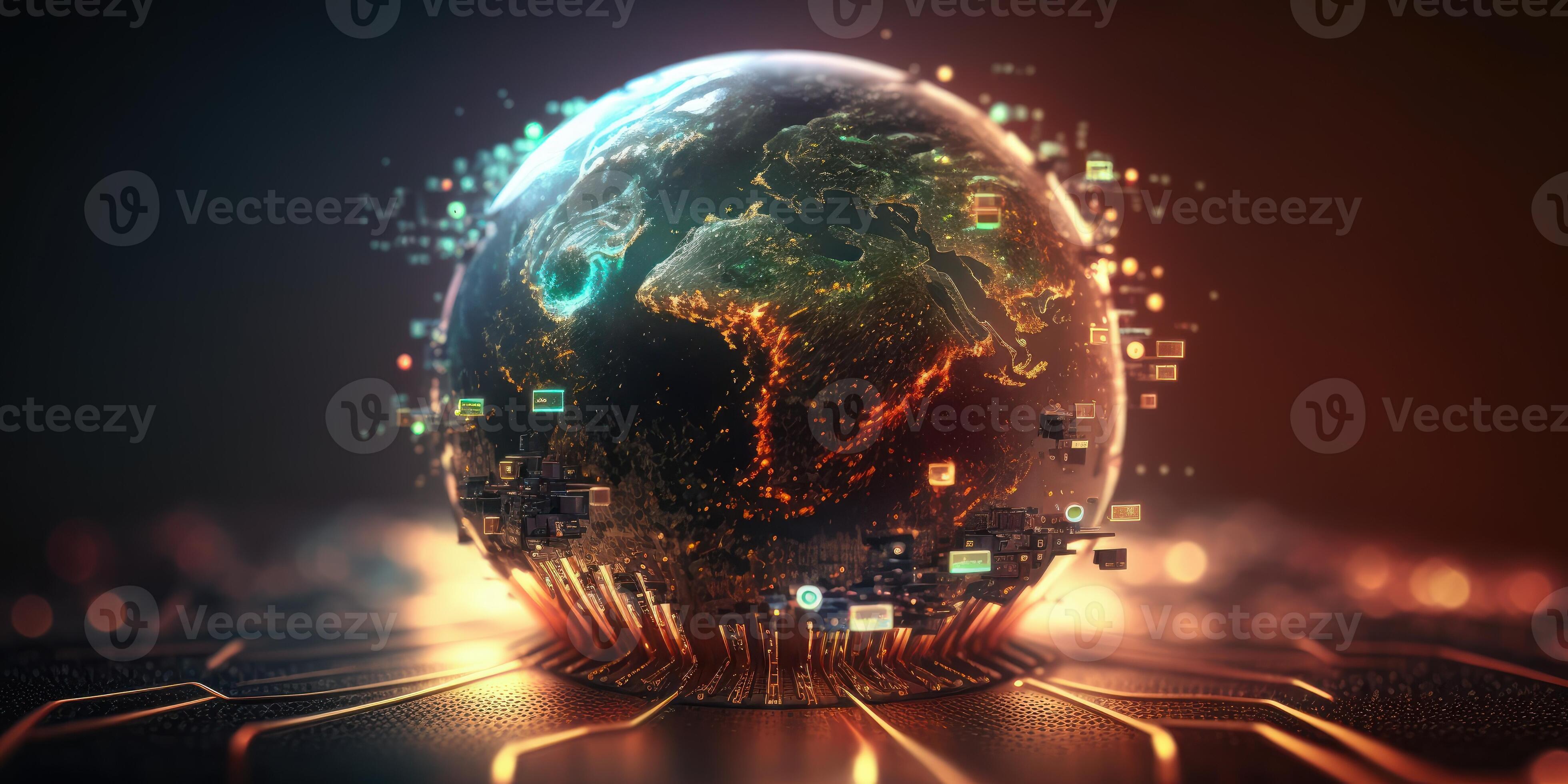 Futuristic cyber earth background, Digital world and Global network Futuristic cyber earth background, Digital world and Global network