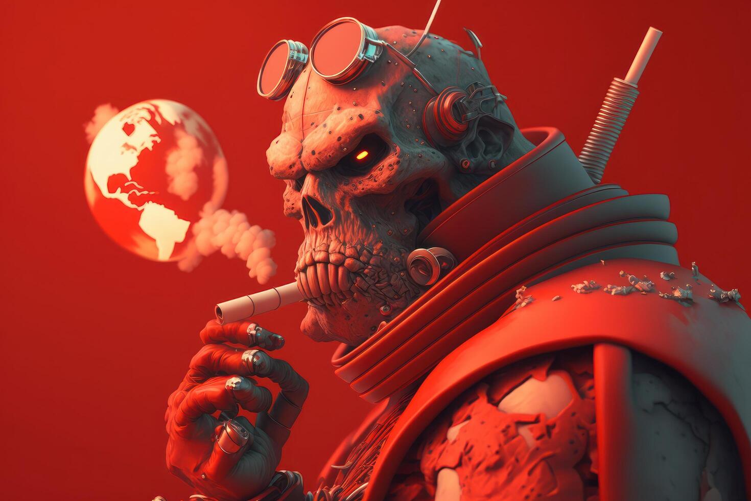 World no tobacco day on red background, No smoking concept with skeleton. photo