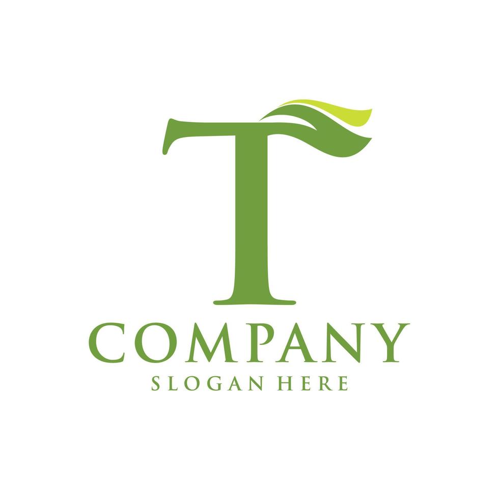 Letter T leaf initial logo vector