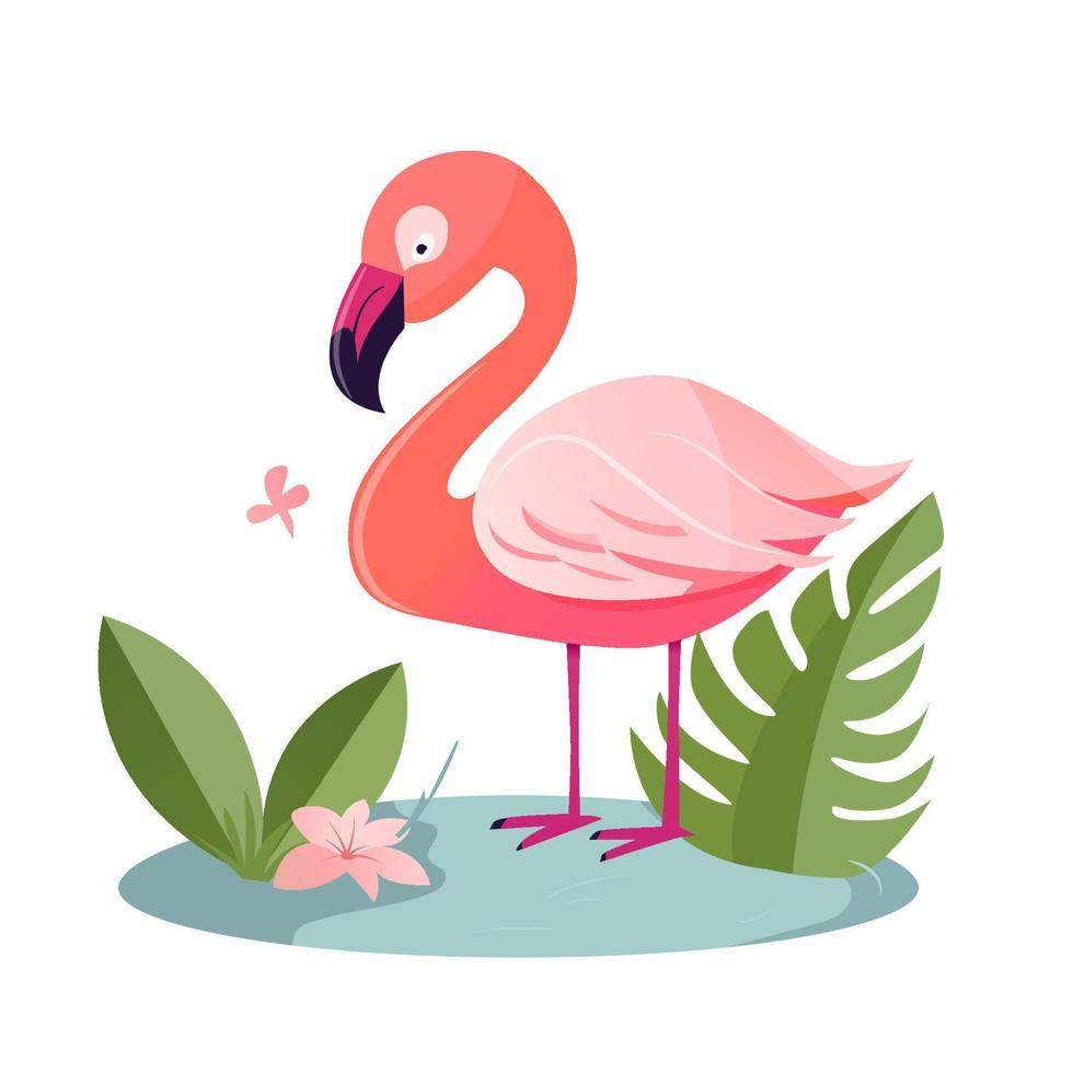 Cute illustrated pink flamingo vector