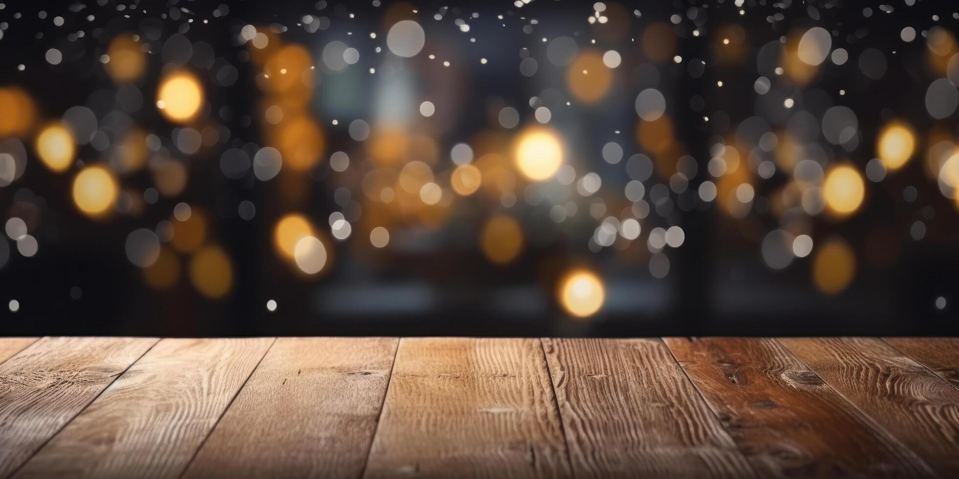 Empty wooden table with blurred bokeh background, Free space for product display. photo